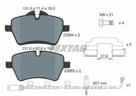 Комплект гальмівних накладок, дискове гальмо TEXTAR 2398407