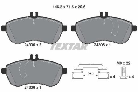 Комплект гальмівних колодок з 4 шт. дисків TEXTAR 2430603 (фото 1)