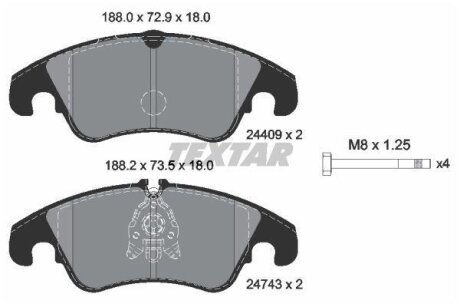 Комплект гальмівних накладок, дискове гальмо TEXTAR 2440901