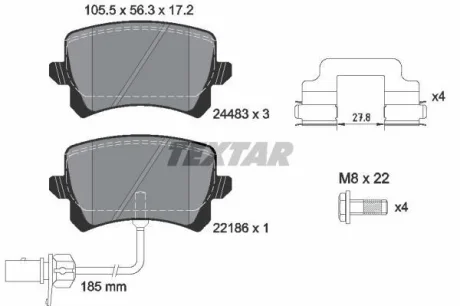 Комплект гальмівних накладок, дискове гальмо TEXTAR 2448307