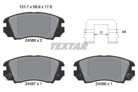 Колодки тормозные HYUNDAI SONATA 04- (с противошумной пластиной Q+) пер. TEXTAR 2458601