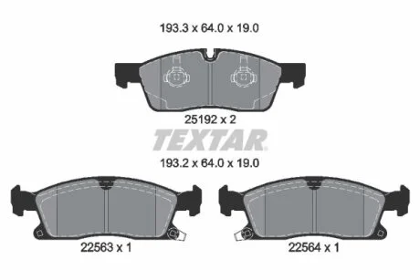 Комплект гальмівних колодок, дискове гальмо TEXTAR 2519209