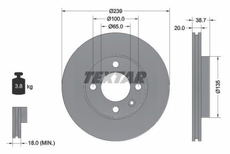 Диск тормозной AUDI 80 -01 (с покрытием PRO) пер. TEXTAR 92012103