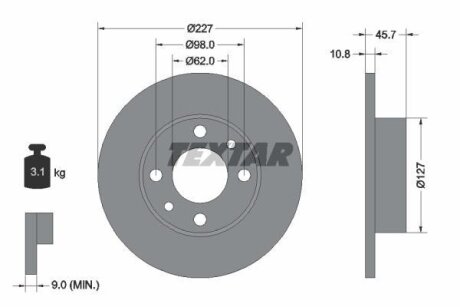 Диск тормозной передний FIAT,SEAT (227*10.8) TEXTAR 92019300