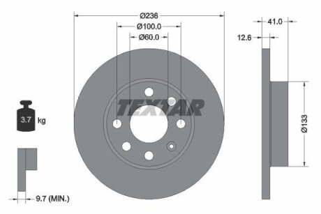 OPEL Диск тормозной передний KADETT 1.6-1.6D TEXTAR 92020903
