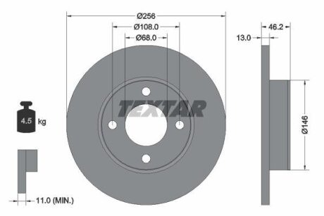 Диск тормозной перед. AUDI 80/90/100 76-91 (256*12,9) TEXTAR 92025900