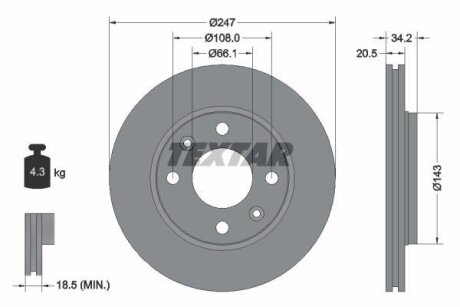 Диск тормозной PSA 106/206/306 -02 1.1-2.0 пер. (с покрытием PRO) TEXTAR 92043103