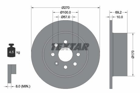 OPEL Диск тормозной задний VECTRA 95- 270 10 8 TEXTAR 92075503