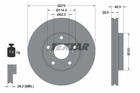 Диск гальмівний LEXUS/TOYOTA ES/Avalon/Camry F D275mm 91>> TEXTAR 92077703