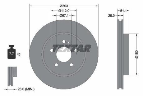Диск гальмівний MERCEDES M(W163) F D303mm 98-05 TEXTAR 92089905