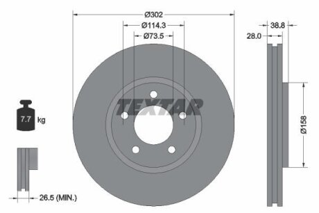 CHRYSLER Диск тормозной передний VOYAGER III TEXTAR 92108200