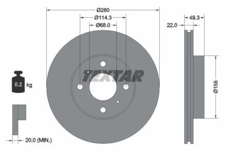 Диск тормозной NISSAN ALMERA(N16)/PRIMERA(P11) пер. TEXTAR 92109300