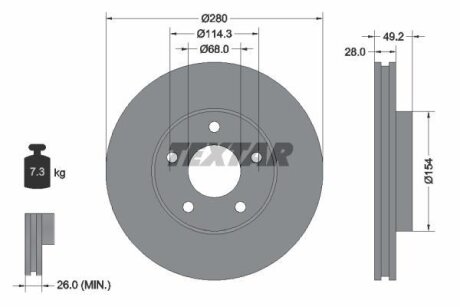 Диск тормозной NISSAN PRIMERA P12 02- перед.вент. (с покрытием PRO) TEXTAR 92109403