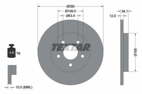 Диск тормозной FORD MONDEO зад. (с покрытием PRO) TEXTAR 92109703