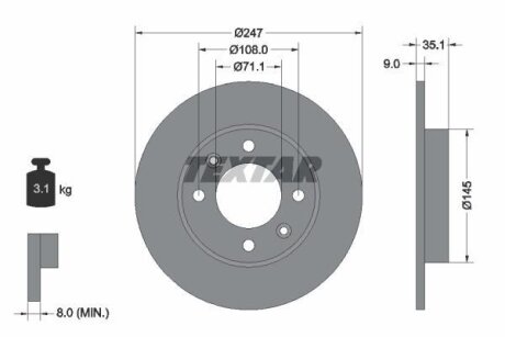 Диск гальмівний задн Лів/Прав CITROEN BERLINGO, BERLINGO/MINIVAN, C2, C2 ENTERPRISE, C3 I, C3 PLURIEL, C4, C4 I, XSARA PICASSO PEUGEOT 1007, 307, 307/KOMBI, PARTNER 1.1-2.0D 06.96- TEXTAR 92111703