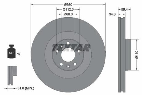 Тормозной диск передний AUDI A6,A8 VW Phaeton TEXTAR 92122203