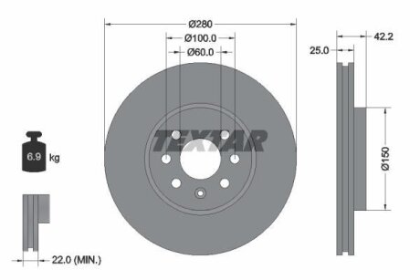 OPEL Диск тормозной передн.вентилир.Astra H,Combo,Meriva 03- TEXTAR 92124603