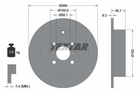 Диск тормозной TOYOTA COROLLA (ZZE12) задн. (с покрытием PRO) TEXTAR 92126203