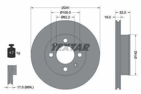 Диск тормозной HYUNDAI ACCENT 00- перед.вент. (с покрытием PRO) TEXTAR 92128503