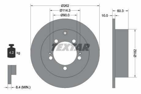 Тормозной диск зад. MITSUBISHI Outlander 03- (262*10) TEXTAR 92136103