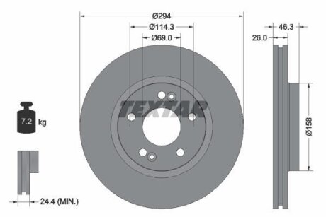 Диск тормозной HYUNDAI SANTA FE -06 перед.вент. (с покрытием PRO) TEXTAR 92136403