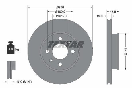 Диск тормозной HYUNDAI GETZ перед. TEXTAR 92144700