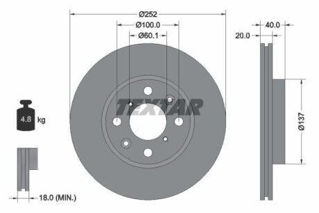 SUZUKI тормозной диск передн. SWIFT 05-,SPLASH 08- TEXTAR 92148903