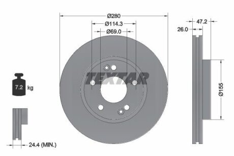 !ЗАМЕНА=92133905 Диск тормозной HYUN/KIA I30/CEED 06- перед.вент. (высокоуглеродистый с покрытием PRO+) TEXTAR 92161605 (фото 1)