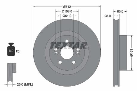 Диск гальмівний передн Лів/Прав RENAULT CLIO III, MEGANE II 2.0/2.0D 11.02-12.14 TEXTAR 92167703