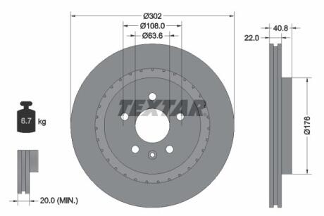 Диск тормозной VOLVO S60/S80/V60/V70/XC70 08- задн.вент. (высокоуглеродистый с покрытием PRO+) TEXTAR 92168305
