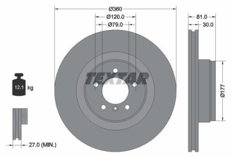 Диск тормозной LAND ROVER RR 09- перед.вент. (с покрытием PRO) TEXTAR 92178403