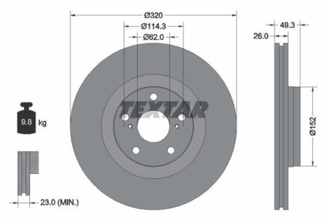 Диск тормозной TOYOTA AVENSIS 09- перед.вент. (с покрытием PRO) TEXTAR 92195303