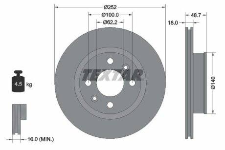Диск гальмівний передн Лів/Прав HYUNDAI I10 I, I10 II, I10 III KIA PICANTO I, PICANTO II 1.0-1.2 10.05- TEXTAR 92196503