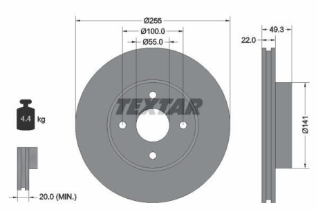 Диск тормозной TOYOTA COROLLA -07 перед.вент. TEXTAR 92226300