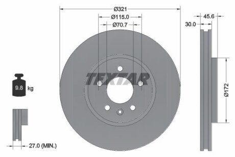 Диск гальмівний OPEL Astra/Zafira F D321mm 09>> TEXTAR 92256803