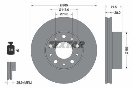 Диск тормозной PSA/FIAT JUMPER/BOXER/DUCATO 06- перед.вент. (с покрытием PRO) TEXTAR 92275003