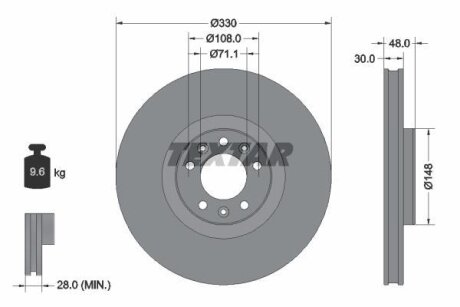 Диск тормозной PSA 308 13- перед.вент. (с покрытием PRO) TEXTAR 92283403