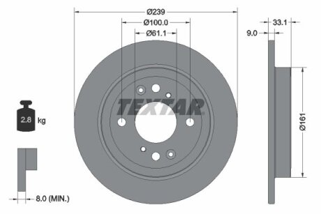Диск тормозной HONDA FIT/JAZZ задн. (с покрытием PRO) TEXTAR 92304403