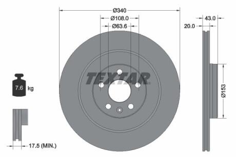 Диск тормозной VOLVO XC90 14- задн. (с покрытием PRO) TEXTAR 92304503