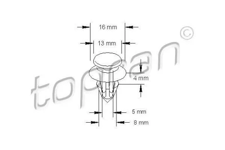 Пружинный зажим, Внутреннее пространство, 5, 8, белый TOPRAN / HANS PRIES 205 808