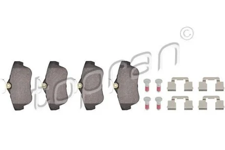 Комплект гальмівних накладок, дискове гальмо TOPRAN / HANS PRIES 722 494