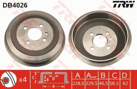 - Гальмівний барабан TRW DB4026