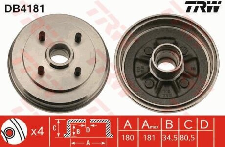 - Гальмівний барабан TRW DB4181