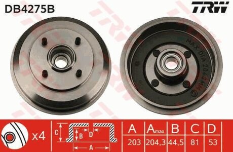 - Гальмівний барабан TRW DB4275B