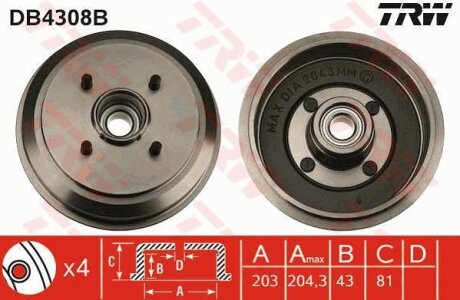 - Гальмівний барабан TRW DB4308B