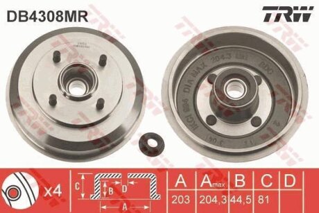 - Гальмівний барабан TRW DB4308MR
