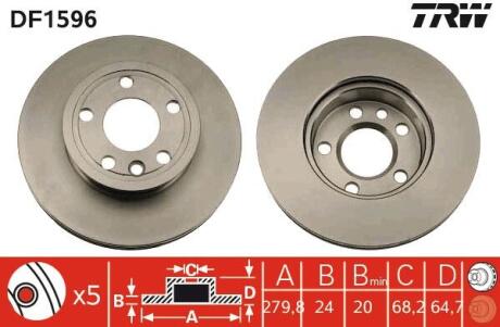 Диск гальмівний VW T4 передн., Вент. TRW DF1596