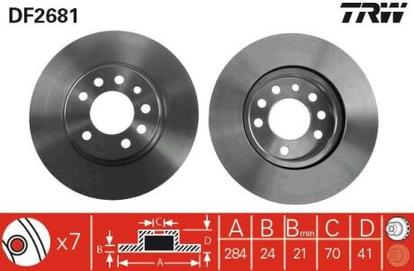 Диск гальмівний OPEL, SAAB, передн., Вент. TRW DF2681