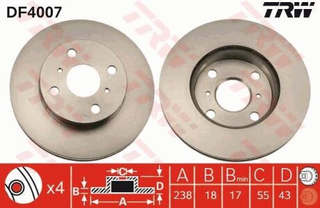 Диск тормозной TOYOTA PASEO/STARLET/TERCEL 89- перед.вент. TRW DF4007