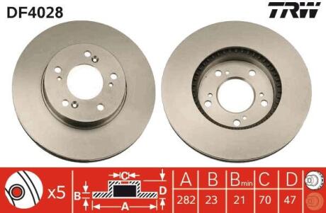 Диск гальмівний HONDA, MAZDA передн., Вент. TRW DF4028